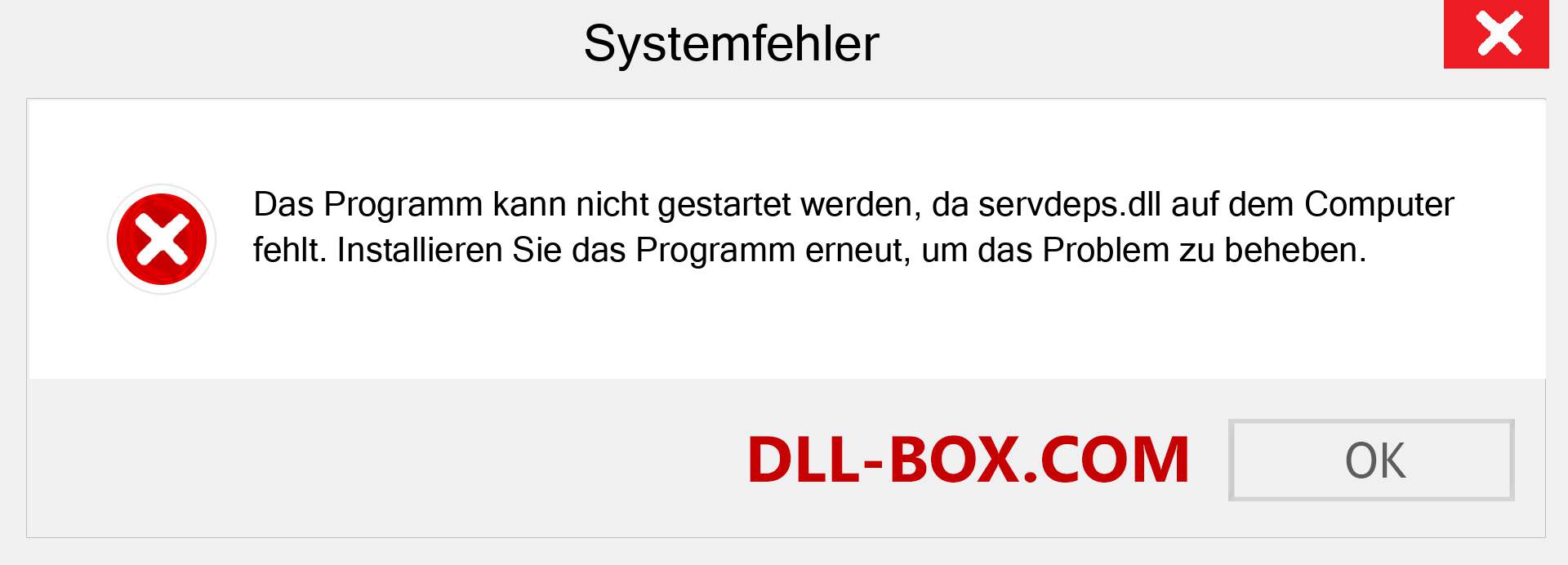 servdeps.dll-Datei fehlt?. Download für Windows 7, 8, 10 - Fix servdeps dll Missing Error unter Windows, Fotos, Bildern